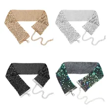 Блестящий гладкий Регулируемый широкий сетчатый плоский чокер металлический воротник ожерелье для женщин девочек Rave танцевальный костюм аксессуары