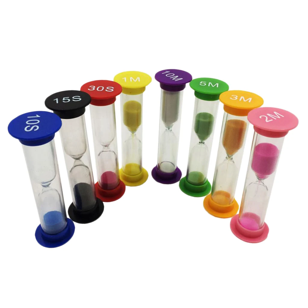 8 Pack Sand Glass Clock Timer 10/ 15/ 30 Seconds & 1/ 2/ 3/ 5/ 10 Minutes Hourglass