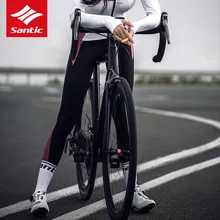 SANTIC, зимние штаны для велоспорта, 9d, гелевая подкладка, велосипедные брюки, длинные штаны, Ciclismo, женская теплая флисовая одежда для велоспорта