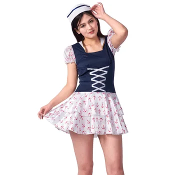 

Navy Women's Adult Short Dress Fresh Makeup Ball Stage Table Performance Costume Cosplay Costume Party Culture Movie & TV