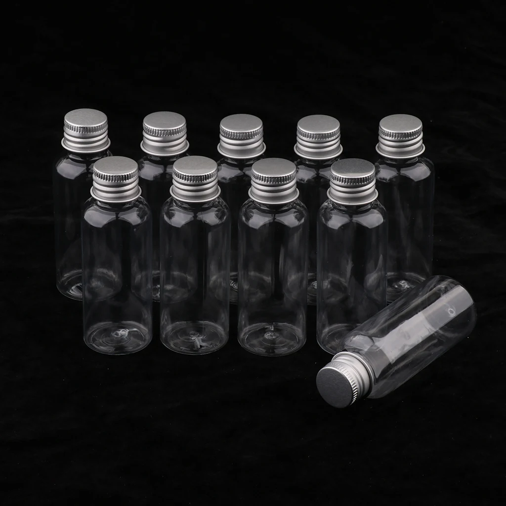 10pcs Clear Liquid Sampling Vials PET Plastic Bottle W/ Screwcap 50ml