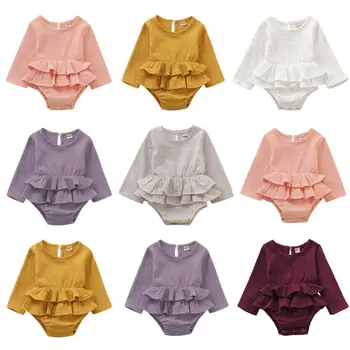 

0-24M Cute Newborn Baby Girl Long Sleeve Solid Color Layered Ruffles Cotton Bodysuit Jumpsuit Playsuit Outfits Baby Clothes
