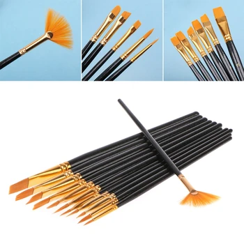 

12Pcs Pro Nylon Hair Watercolor Artist Paint Brush Sets Oil Painting Supplies Art Stationery Watercolor Brush