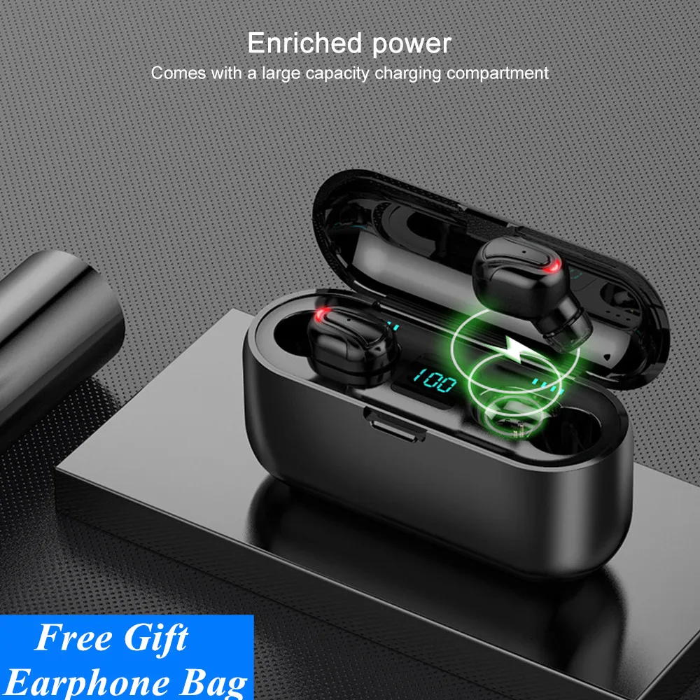 

Newest TWS Bluetooth 5.0 Earphone Noise Cancellation Wireless Headsets Gaming Earbuds With Mic 2000mAh LED Power Bank