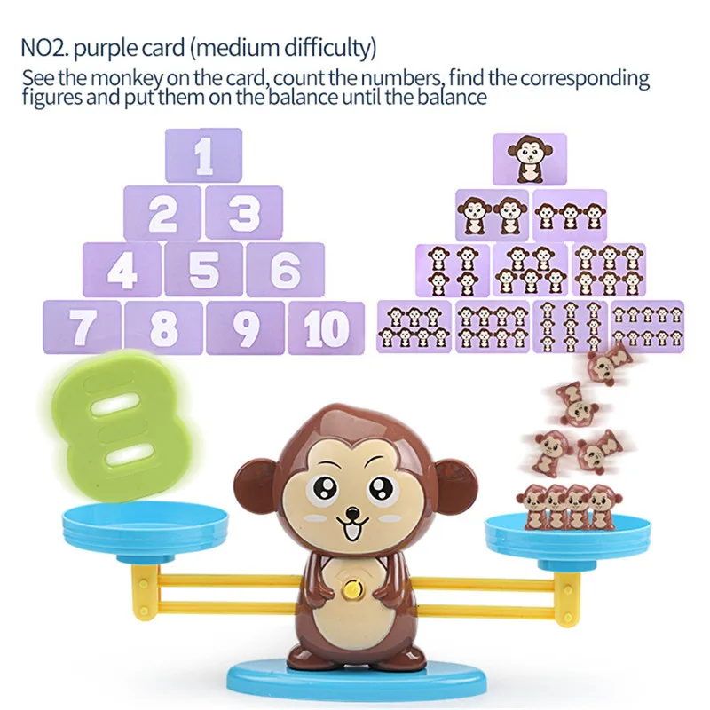 Math Toys Montessori Math Balancing Scale Number Board Game Educational Toy Monkey Animal Figure Baby Preschool Toy (3)