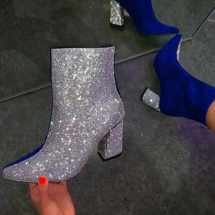 

2021 New Winter Women Crystal Boots Woman Unique Luxury Pointed High Heels Shoes Botas De Mujer Footwear Femme Shoe Female