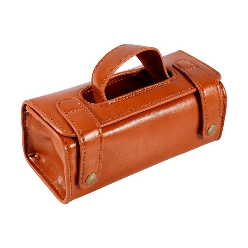 Brown PU Leather Men's Cosmetic Pouch Fashion Waterproof Shaving Brush Razor Travel Toiletry Bag | Дом и сад