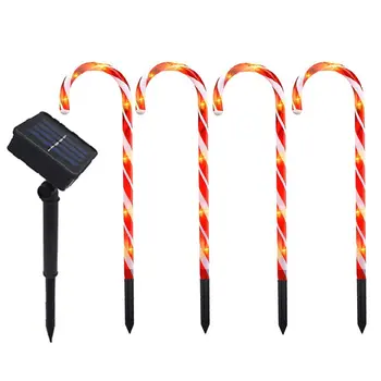 

4pcs Solar Energy Xmas Cane Lights Merry Christmas Pathway Walkway Light For Home Street Lamp Christmas Decoration