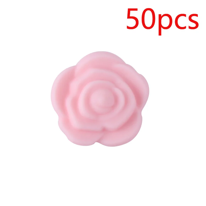 Розовый XCQGH, 50 шт., 20 мм, силиконовые, для детей, молярная роза, цветок, бисер, сделай сам, детский молярный прорезыватель, ожерелье, аксессуары, силиконовый Прорезыватель - Цвет: Розовый