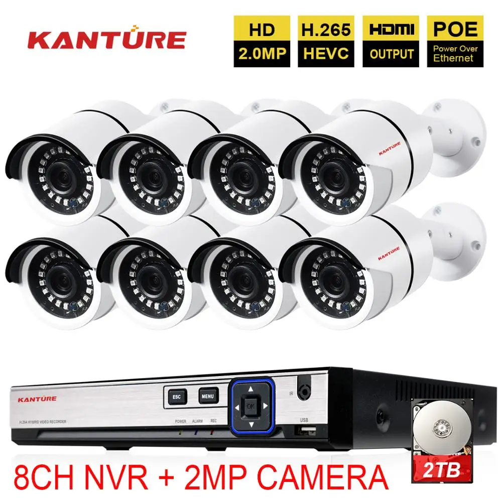 KANTURE h.265 + 8CH 4MP POE система NVR 2.0mp 1080P Безопасность Открытый водонепроницаемый