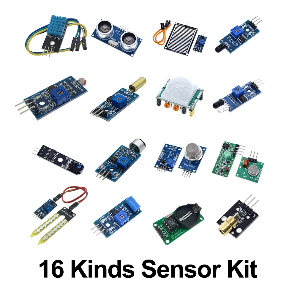 Módulos de sensores 45 em 1, 16 tipos de kit inicial para arduino raspberry pi, melhor que 37 em 1 com caixa diy uno r3 mega2560