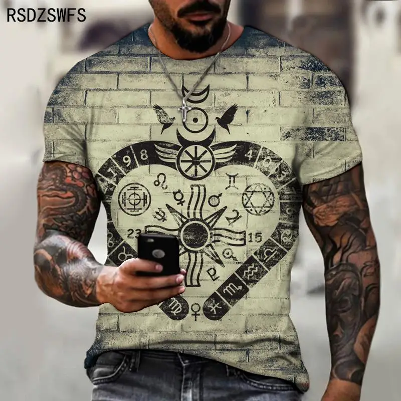 2021 New Men's Summer 3D Printed Compass T-Shirt Hip-Hop Style Large Size T-Shirt Cross Style Short Sleeve Clothing XXS-5XL