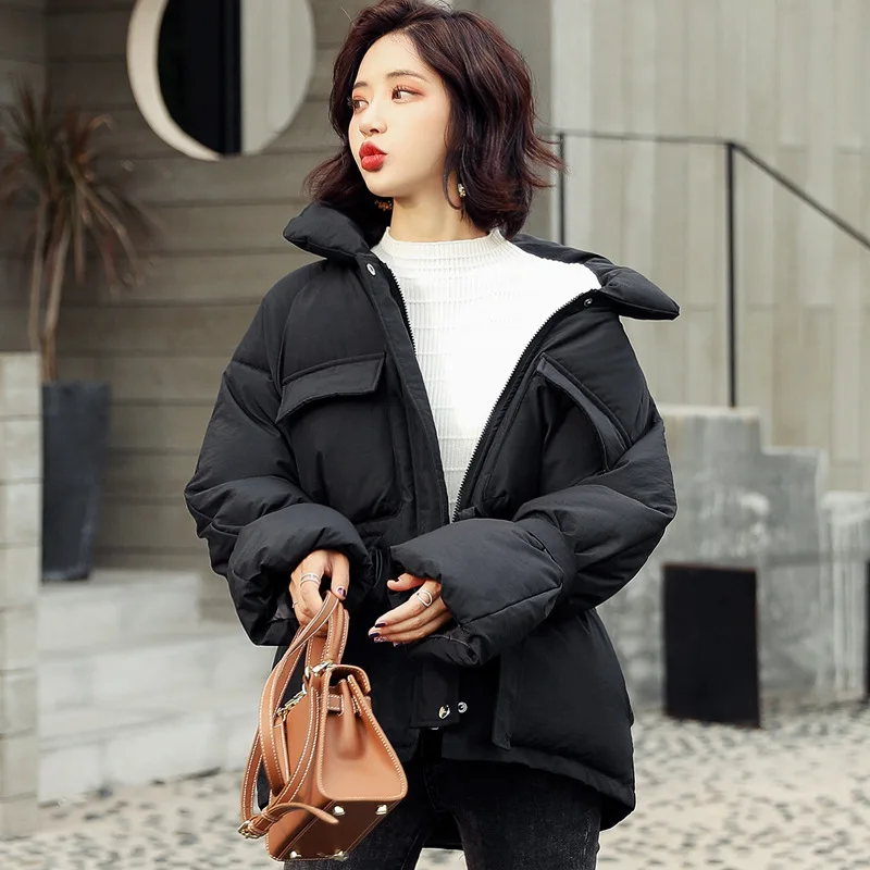 Однотонные женские парки с капюшоном на молнии, однобортное пальто, Зимняя Толстая корейская модная куртка с поясом, Abrigo Mujer