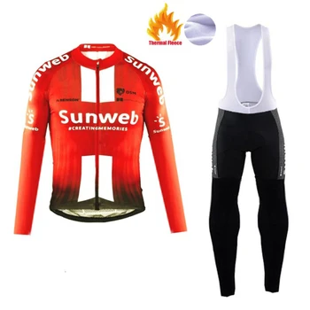 

2020 red sunweb team cycling jersey men Winter Thermal Fleece Bicycle MTB Bike cycling pants 20D gel pad cycling set men