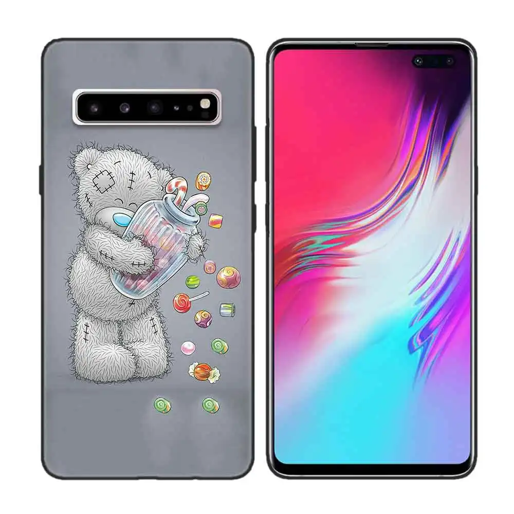 Черный мягкий силиконовый чехол-накладка для samsung Galaxy S7 S8 S9 S10 5G S10E J4 J6 J8 M20 Note 8 9 Edge Plus Cas потрёпанный плюшевый медвежонок