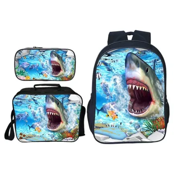 

Hot Sale 3pcs/set Printing Ferocious Shark Kids Baby School Bags Student Suit Bag Animals Children Backpacks Boys Schoolbag Gift