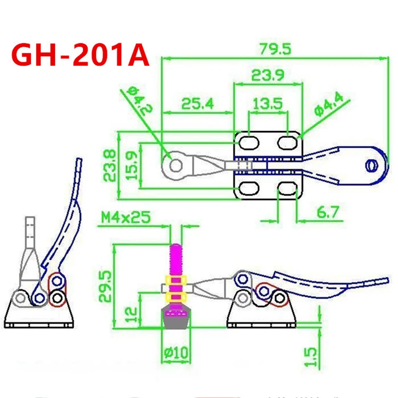 10PCS GH-201A GH-201B Quick Release Toggle Clamp 27KG 90KG Holding Horizontal Type Toggles Clamps For CNC-3D Machine Tools Set