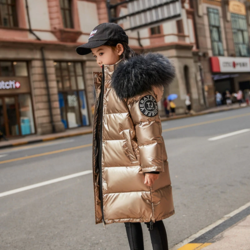 

2019 Fashion Brand Down Jacket For Girls Warm Baby Clothes Parkas For Girls Coat Fur Kid Thickening Outerwear For Cold Winter