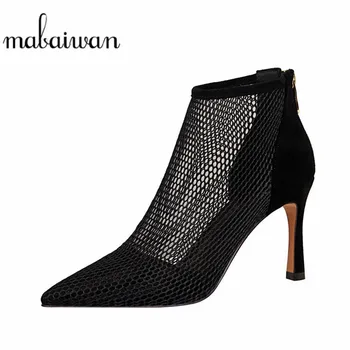 

2020 Summer Hollow Out Women Sandals Casual Gladiator Thin High Heel Shoes Ankle Boots Cool Bandage Roman Retro Mesh Women Pumps