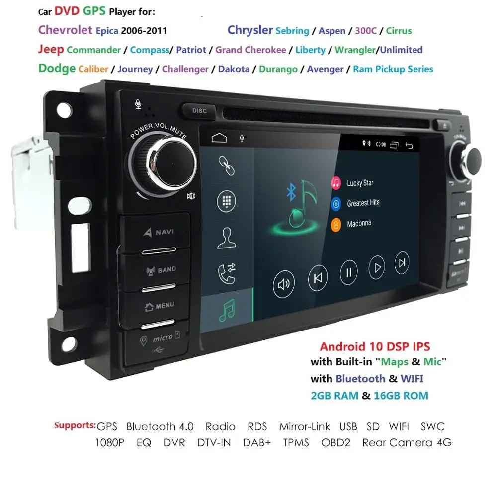 Автомобильный радиоприемник 2 ГБ 16 DSP IPS Android 10 6 дюйма 4 ядра GPS-навигация для Jeep Sebring