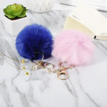 

Key Ring Cute Soft Fashion Artificial Fur Ball Keychain Ladies Delicate Bags Accessories Small Plush Key Ring Pendant For Women