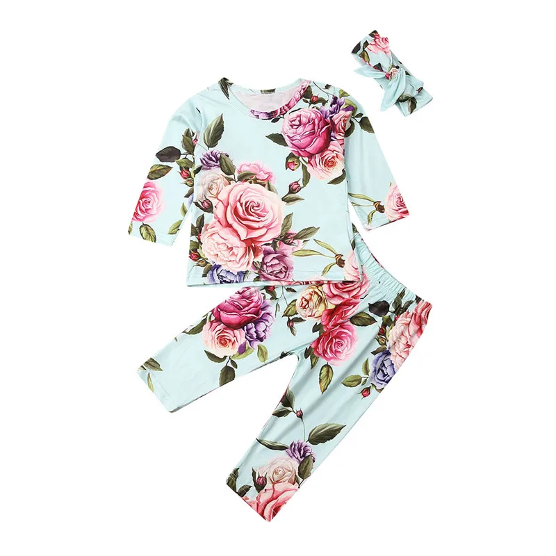 

Newborn Kid Baby Girl Flower Clothes Floral Top T-shirt Pants Headband Outfit Autumn 3PCS Set