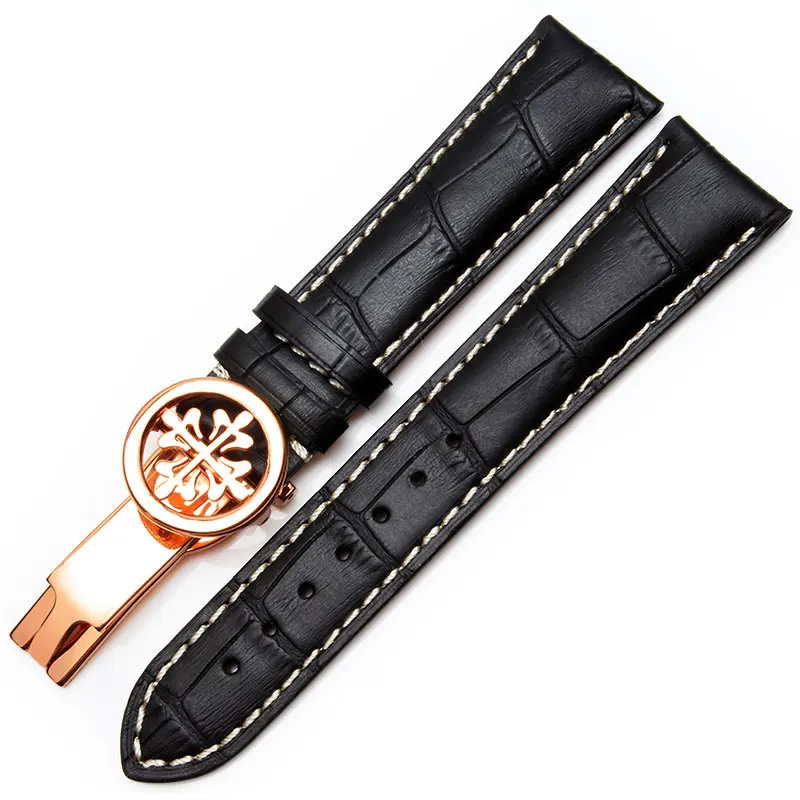 Кожаный браслет подходит для наручных часов patek philpe ремешок из коровьей кожи цепочка для часов, розовое золото Складная Кнопка 19 20 21 22 мм