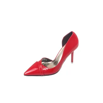 

Scarlet letters and patent leather mesh red stiletto high heel wedding shoes, pointed toe side hollow heel women's single shoes