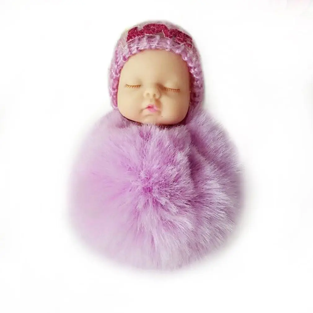 OCDAY Sleeping Baby Doll плюшевый брелок креативный милый маленький мягкий меховой кукольный кулон автомобильный мешок Шарм пушистый шар брелок игрушка для детей - Цвет: Фиолетовый