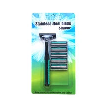Новое поступление, двухслойный бритвенный инструмент, 6 лезвий+ 1 держатель для ножей, бритва, триммер для бороды, для мужчин, кассета, руководство