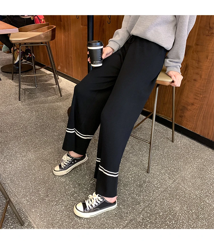 Jielur осень Pantalones Mujer Cintura Alta НОВЫЕ шикарные обтягивающие свободные трикотажные джоггеры женские широкие черные Простые штаны