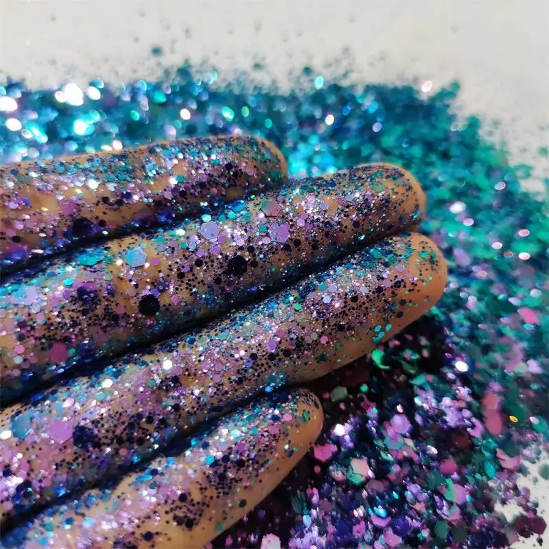 

50g Chameleon Chunky Glitters For Nail Art Design Manicure Flake Mixed Hexagon Color Change Sequin Chameleon Glitter Decorations