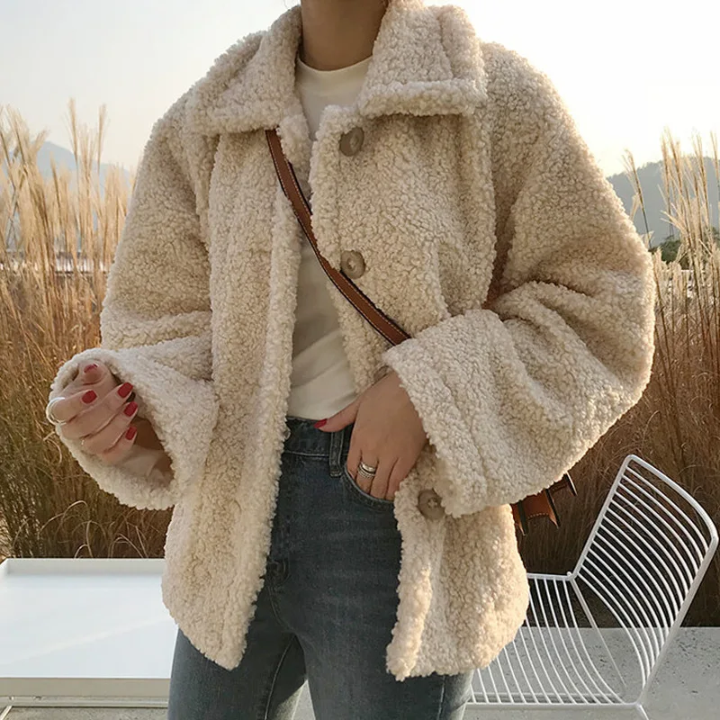 

2020 Lamb coat woman Winter fall jacket new Korean version of the loose fuzzy short Elegant Fashion single-breasted