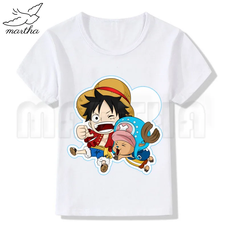 Цельнокроеная LUFFY белая футболка для маленьких девочек летние повседневные футболки с короткими рукавами для мальчиков детские модные топы, летняя футболка для девочек