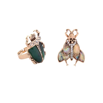 

2020 New Desin Green Resin Stone Beetle Insect Adjust Rings For Women Party