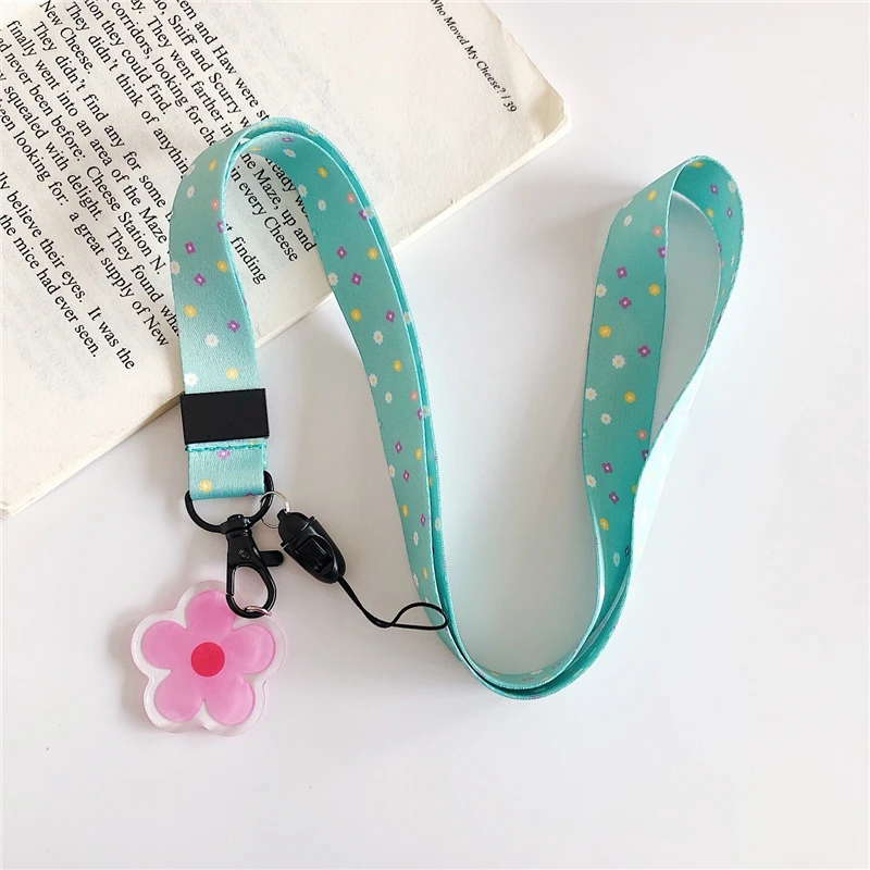 Мультипликационный ремешок blume muster anhanger handy lange nette handgelenk seil handy Универсальный lange seil lanyard - Цвет: E