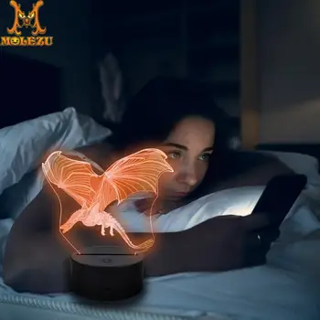 

Molezu Remote Or Touch Control 3D LED Night Light Dinosaur Shaped Table Desk 8 Colors Lamp Xmas Home Decoration Lovely Gifts
