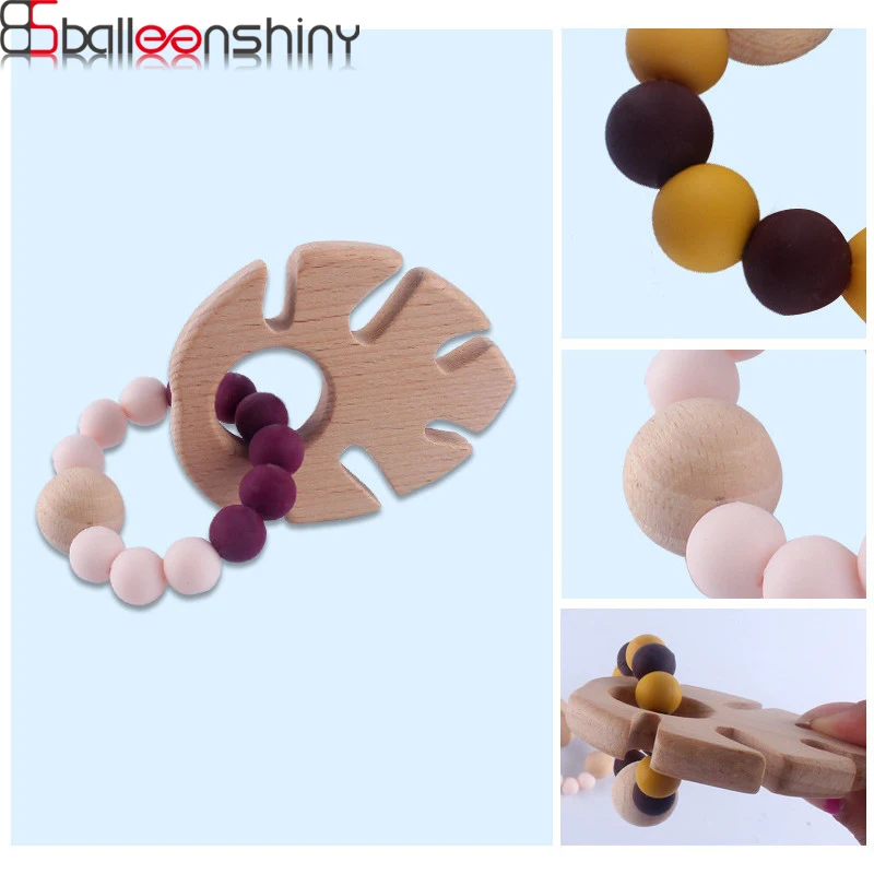 

BalleenShiny Baby Organic Wooden Teethers Toy Toddler Smoothing Beads Bracelets Teether Grasping Rattles Toy Pacifier Baby Care