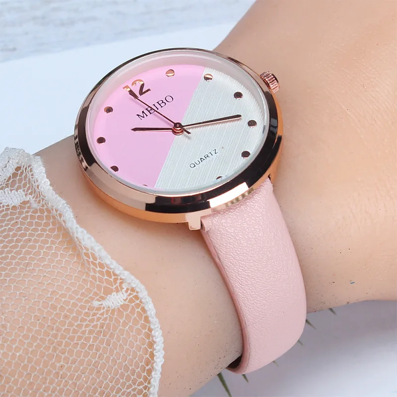 

Wish Hot Selling Women's Belt Watch Double Color Mixed Colors Dial Creative Quartz Fashion Watch