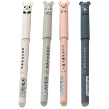 Stylo effaçable animaux de dessin animé 0.35mm, tiges de recharge, mignon Panda chat, stylo à bille Kawaii pour l'écriture scolaire, poignée lavable, 4 pièces