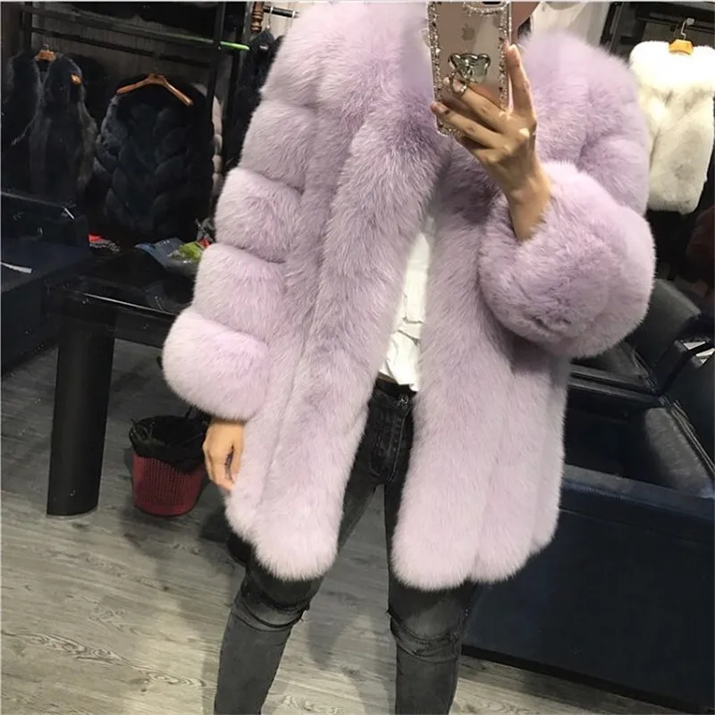 light pink YZ Future Новое поступление шуба из натурального Лисьего меха Женское зимнее толстое меховое модное пальто роскошное меховое платье горячая Распродажа Пальто с воротником-стойкой - Цвет: light pink