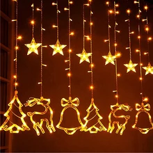 3x1 м Лось гирлянда с колокольчиками светильник светодиодный занавес светильник Рождественское украшение комнаты праздничные фонари подвесной светильник s Набор Mori Stars Рождество