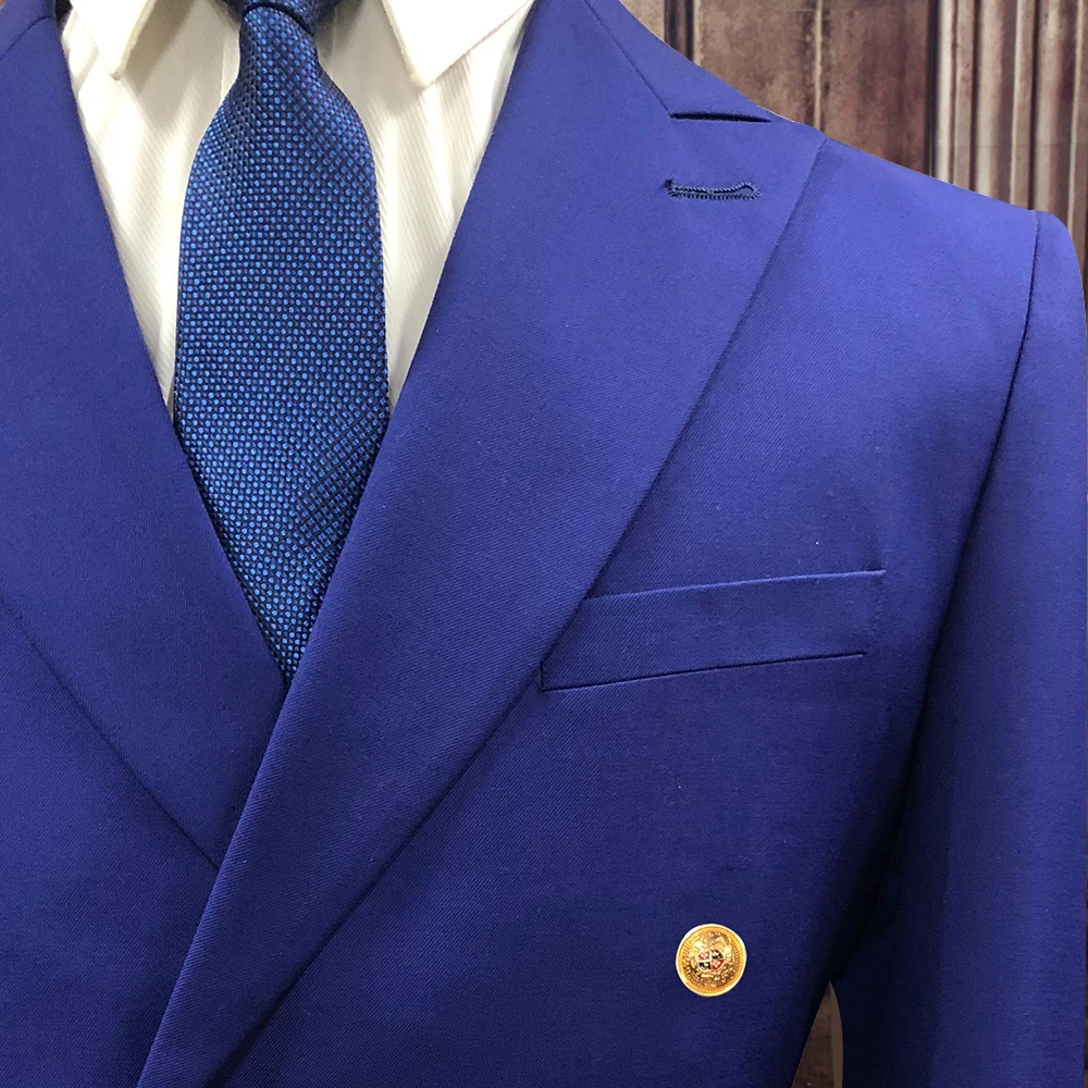 Suit Men Double Breasted Dress 2021 New Gold Button Groom Wedding Tuxedos Costume Homme Slim Fit Royal Trajes De Hombre Modernos