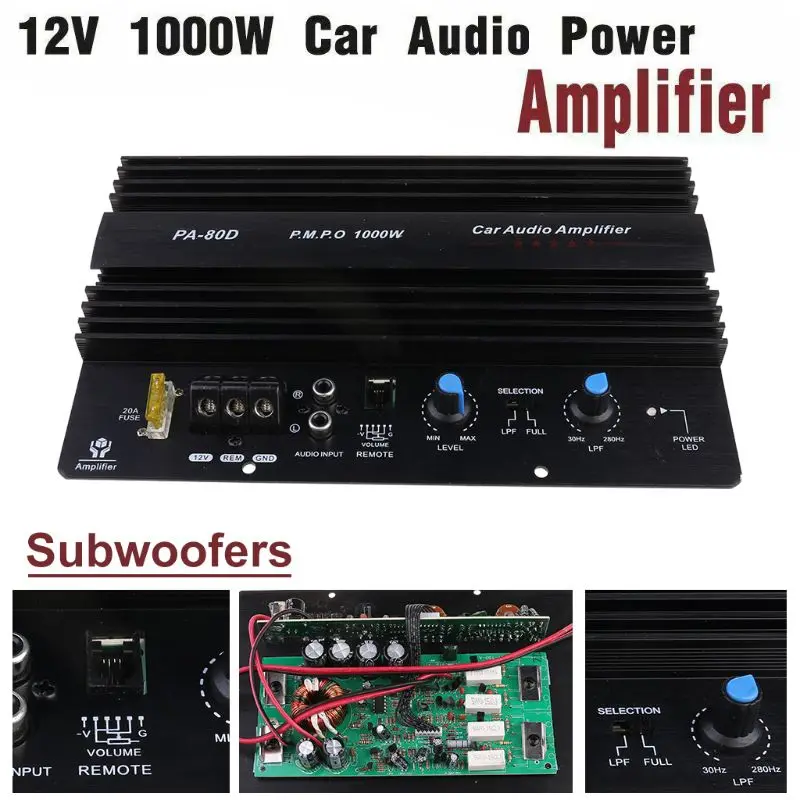 PA 80D 12V 1000W Mono Car Audio Power Amplifier Bass Subwoofer