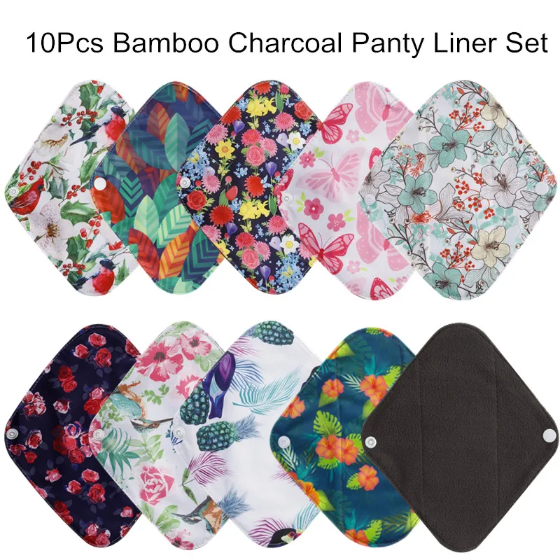 Eco-Friendly Reusable Bamboo Charcoal Sanitary Pads - Set of 10