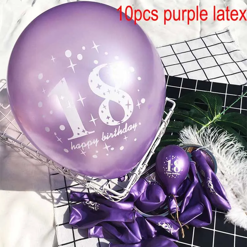 Воздушные шары золотые и черные 18 украшения на день рождения 18 день рождения латексные конфетти шары для 18 лет декоративные шары 6XN - Цвет: 10pcs purple 18