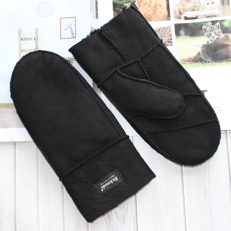 New sheepskin men's fur gloves with thicker wool lining and winter fashion windproof and cold-proof warm gloves