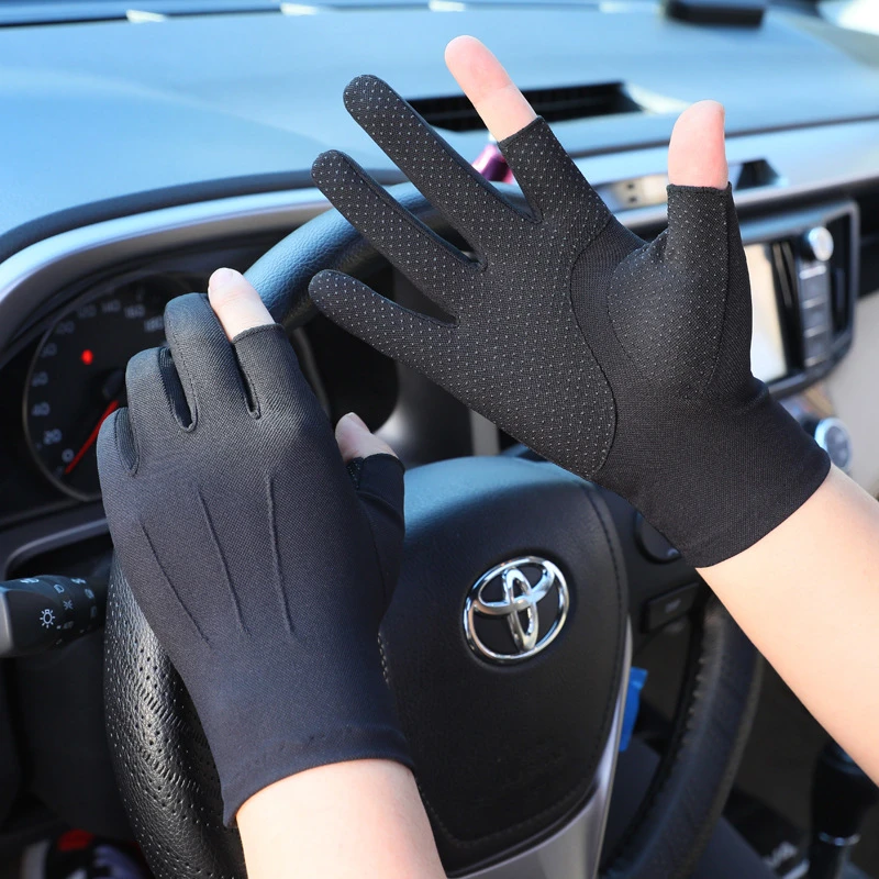 hardy gloves Summer Men Gloves Driving Cycling Touch Screen Non-Slip Outdoor Sports Sunscreen Breathable Ice Silk Women Thin Fingerless Glove mens suede gloves