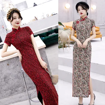

Hot Sale Chiffon Cheongsam Traditional Chinese High Quality Chinese Ladies' Qipao Silm Short Sleeve Novelty Long Dress