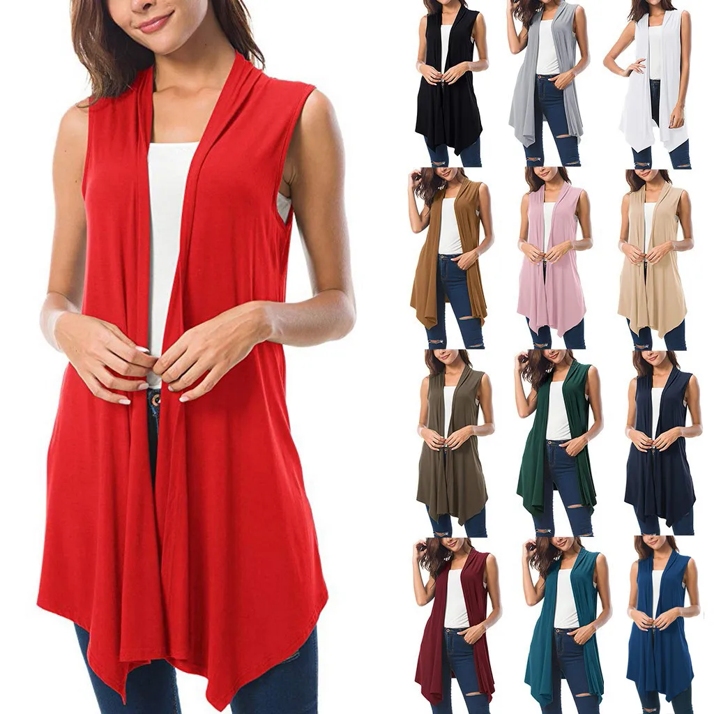 

13 Colors Women Draped Open Front Cardigan Summer Sleeveless Vest Asymmetric Hem Plus Size Women Tops 2XL